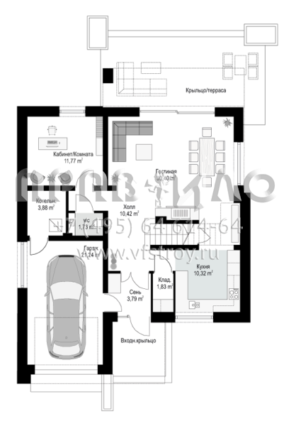 Проект современного дома с мансардой и гаражом на один автомобиль  S8-215 (Обманщик 2)