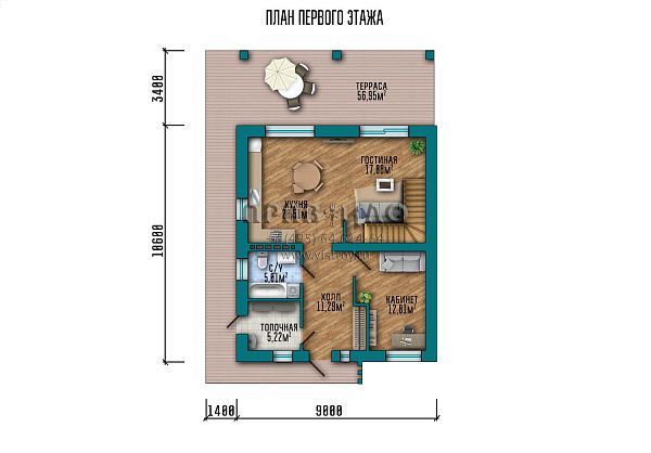 Проект компактного дома с мансардой, большой террасой, вторым светом и балконами  S2-168 (051-168-1М)