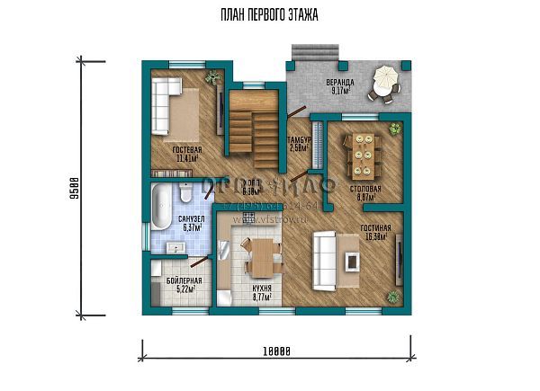 Проект дома с мансардой и отделкой сайдингом под дерево S2-161 (080-131-1М)