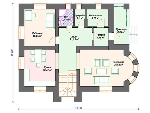 Проект каменного дома с эркером S4-199 (К-178)