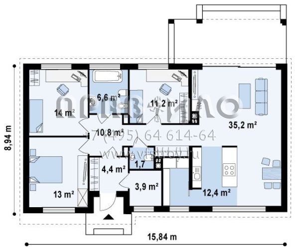 Проект прямоугольного в плане дома в современном стиле  S3-113 (ZX17)