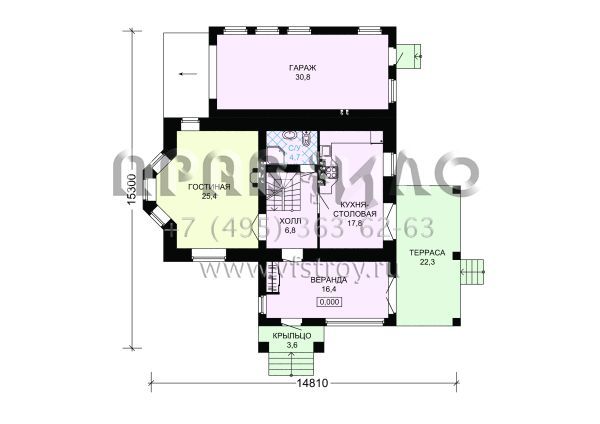 Проект трехэтажного загородного дома из кирпича с сауной S7-223 (2-08)
