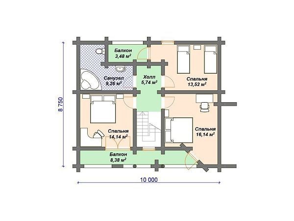 Проект деревянного дома из бревна 10 на 17 м с гаражом на 2 машины S4-204 (ДО-080)