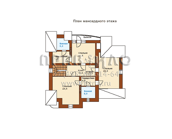 Проект коттеджа в английском стиле с мансардой и встроенным гаражом I-205-1K