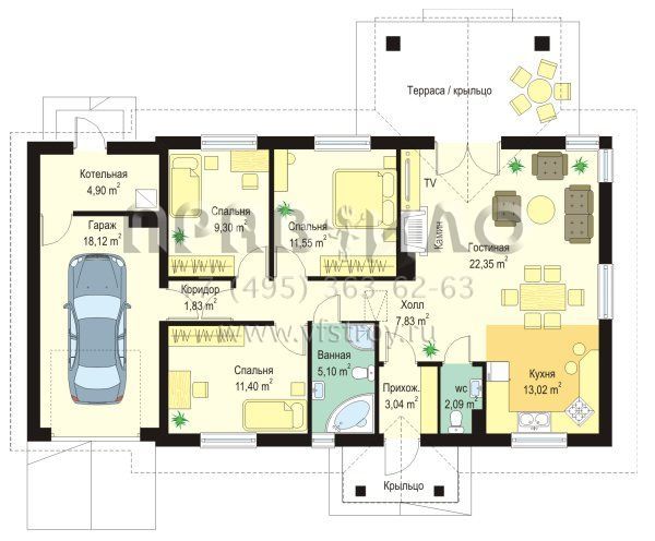 Проект одноэтажного сельского дома S8-132 (Чарус)