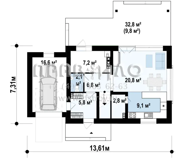 Проект дома с гаражом на одно авто S3-116-3 (Z227)