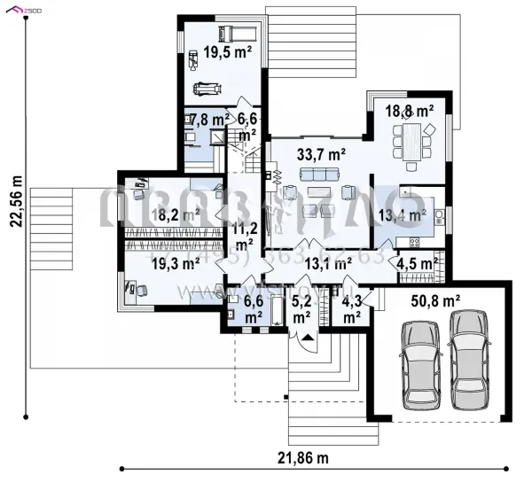 Проект стильного двухуровневого дома с большим гаражом S3-259-4 (Zx140)