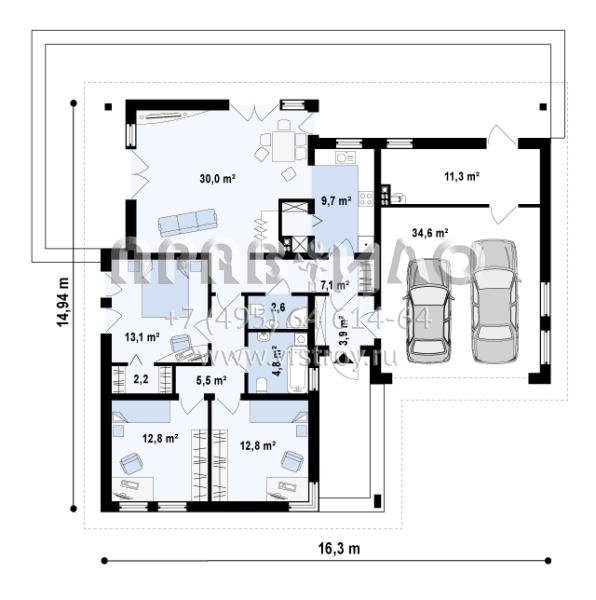 Проект одноэтажного частного дома S3-150-2 (Z204)
