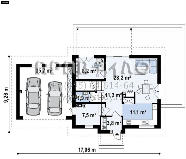 Проект уютного мансардного дома с большим гаражом  S3-207-3 (Z345)