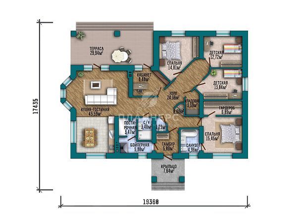 Проект с подвалом, террасой и вальмовой крышей S2-203 (494-204-1)