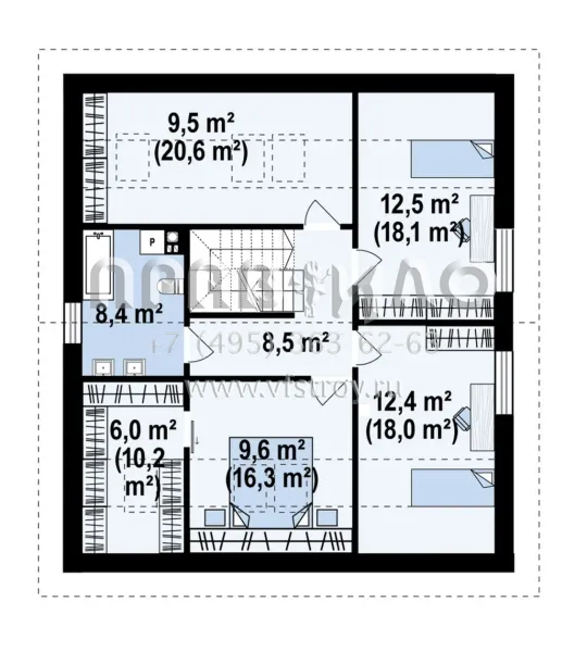 Проект функционального дома с мансардой, двускатной кровлей и террасой  S3-184-12 (z436)