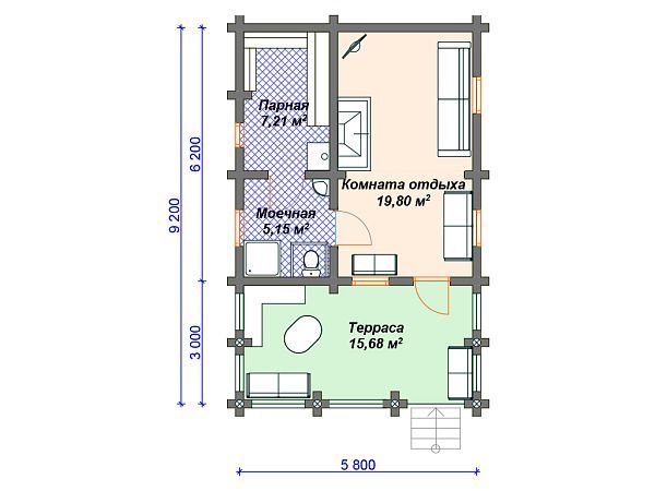 Проект деревянной бани SB4-48 (Б-047)