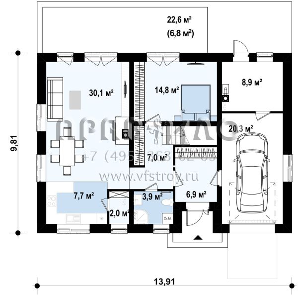 Проект дома с деревянной отделкой мансардного этажа  S3-205 (Z130)