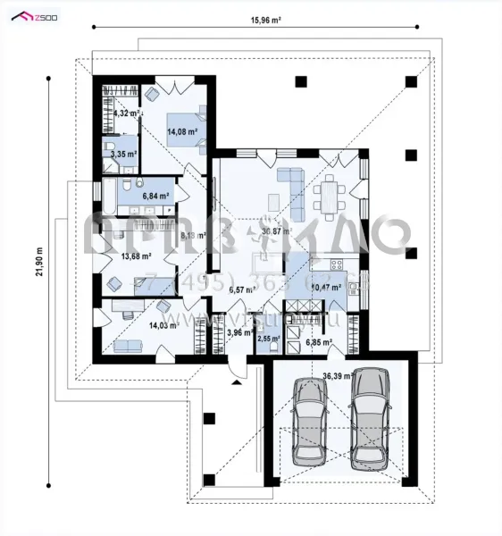 Проект одноэтажного дома с гаражом на два автомобиля S3-168-6 (Z409)