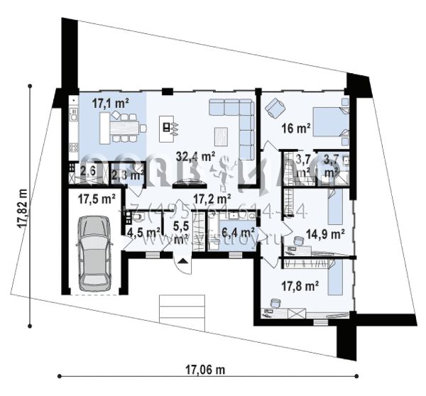 Проект стильного четырехкомнатного дома с встроенным гаражом S3-162-2 (Zx71)