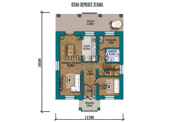 Проект двухэтажного дома с четырьмя спальнями и большой террасой S2-196 (260-196-2)