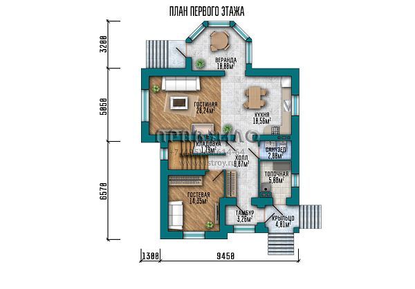 Проект дома с мансардой и красивой ломаной крышей S2-164 (033-164-1М)