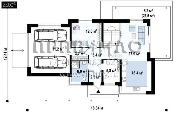 Проект двухэтажного современного дома с плитным перекрытием. S3-211 (Zx114 pk)