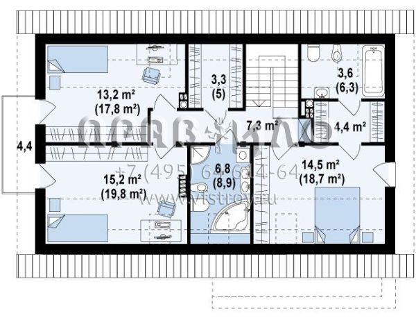 Проект пятикомнатного дома с мансардой и с гаражом s3-189-8 (Zx38 v1)