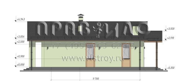 Проект небольшого одноэтажного дома для узких участков S-70