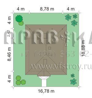 Проект коттеджа с четырехскатной кровлей S8-85 (Амброзия)