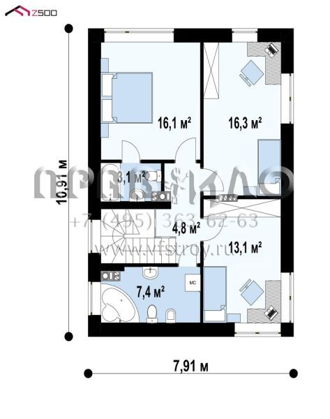Проект современного двухэтажного дома с подвалом и камином S3-191-11 (Zz3 p)