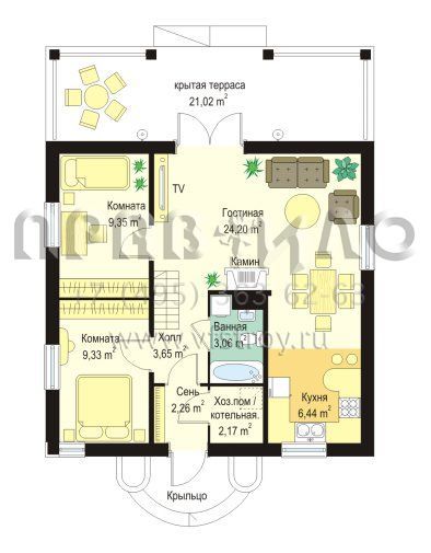Проект коттеджа с четырехскатной кровлей S8-85 (Амброзия)