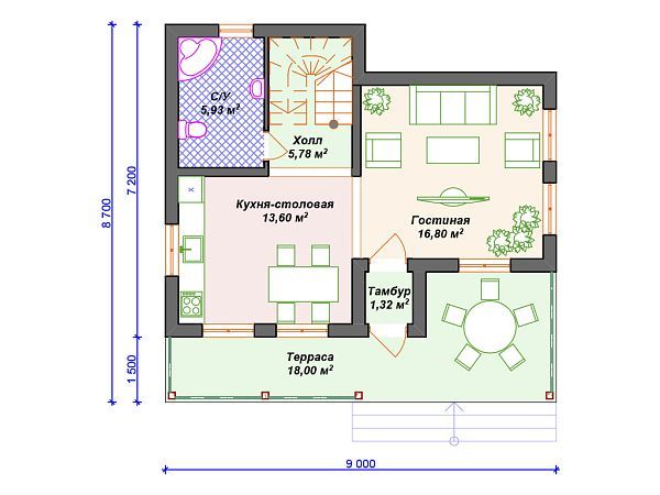 Проект каменного дома с террасой S4-108 (К-295)