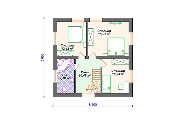 Проект дома с мансардой и 4 спальнями S4-122 (К-343)
