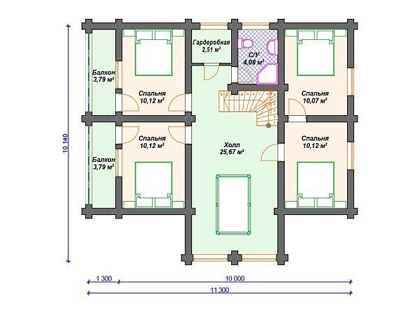 Проект деревянного дома из бревна 10 на 10 м с мансардой S4-168 (ДО-108)
