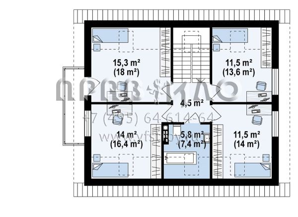 Проект классического мансардного дома с балконом и с летней террасой S3-152-4 (Z255 B pc)