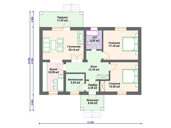 Проект одноэтажного с террасой S4-106 (К-234)