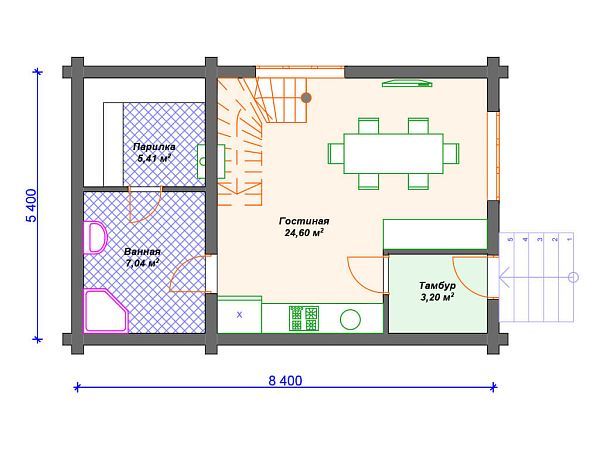 Проект деревянной бани SB4-78 (Б-077)