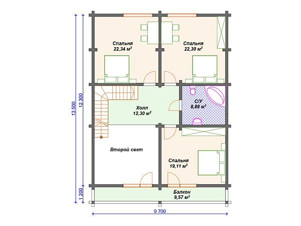 Проект деревянного дома с террасой S4-231 (ДС-129)