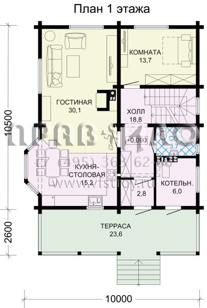 Проект брусового дома с цокольным этажом S7-245 (1-42a)
