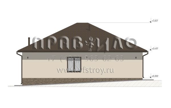 Проект одноэтажного дома со вторым светом для неровного участка S-152