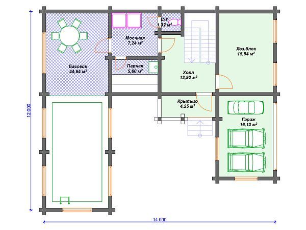 Проект деревянной бани с бассейном SB4-133 (Б-051)