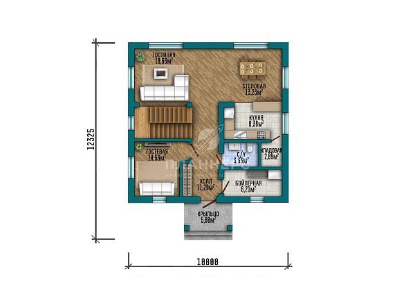 Проект с вальмовой крышей и фасадом из серого кирпича S2-148 (538-148-2)