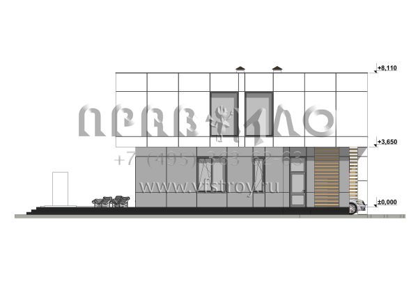 Проект дома с большой террасой и навесом для автомобиля S-158