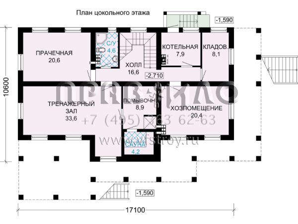 Особняк из клееного бруса с монолитным цоколем S7-390 (1-41)