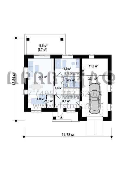 Проект двухэтажного дома c плитами перекрытия S3-170 (Zz11 k+ PK)
