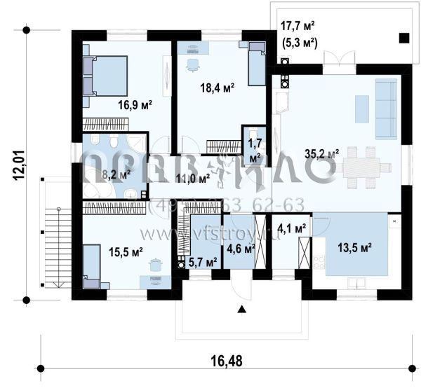 Проект современного одноэтажного дома с четырехскатной крышей S3-183 (Zz10 p)