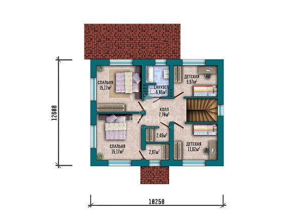 Проект просторного двухэтажного дома с большой крытой террасой S2-161 (435-162-2)