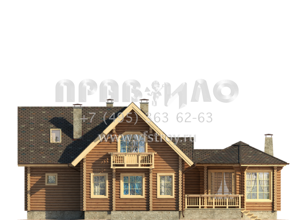 Проект деревянного дома с шестигранной верандой и цокольным этажом S7-249(1-33)