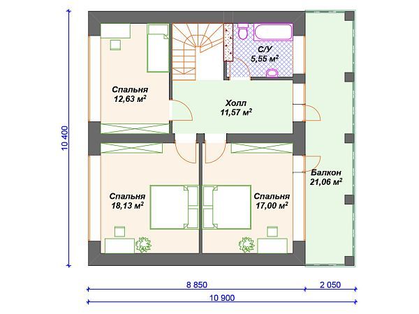 Проект каменного дома с 3 спальнями S4-176 (К-096)
