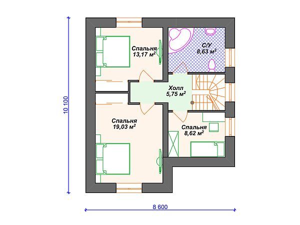 Проект дома с мансардой, террасой и 3 спальнями S4-147 (К-344)