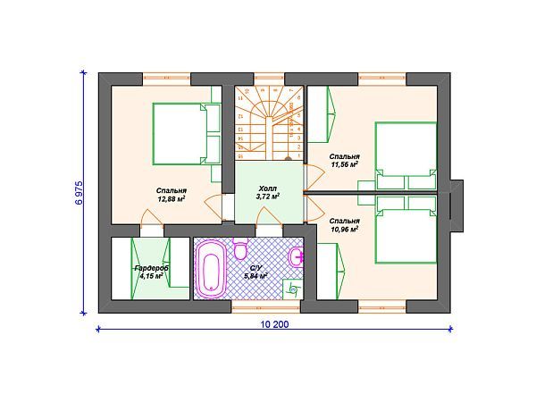 Проект каменного дома с 3 спальнями S4-116 (К-188)