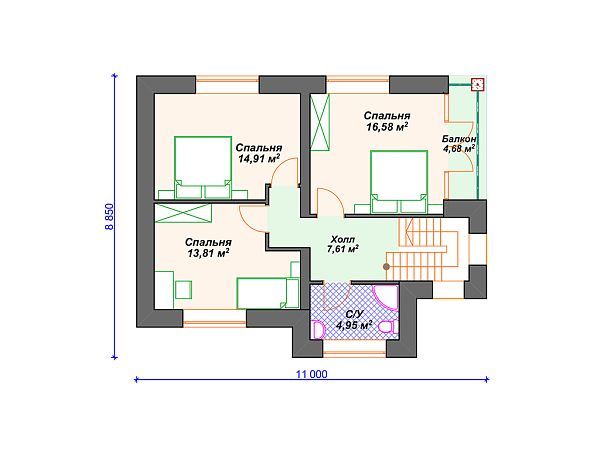 Проект дома с 3 спальнями и террасой S4-146 (К-069)