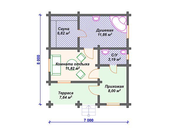 Проект деревянной бани SB4-49 (Б-001)