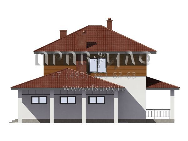 Двухэтажный дом из газобетона с гаражом, навесом и террасой S7-181 (3-46d)
